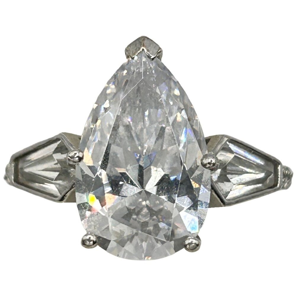 Vintage Jean Dousset 925 Sterling Silver Pear and Baguette CZ Ring - Size 6.25